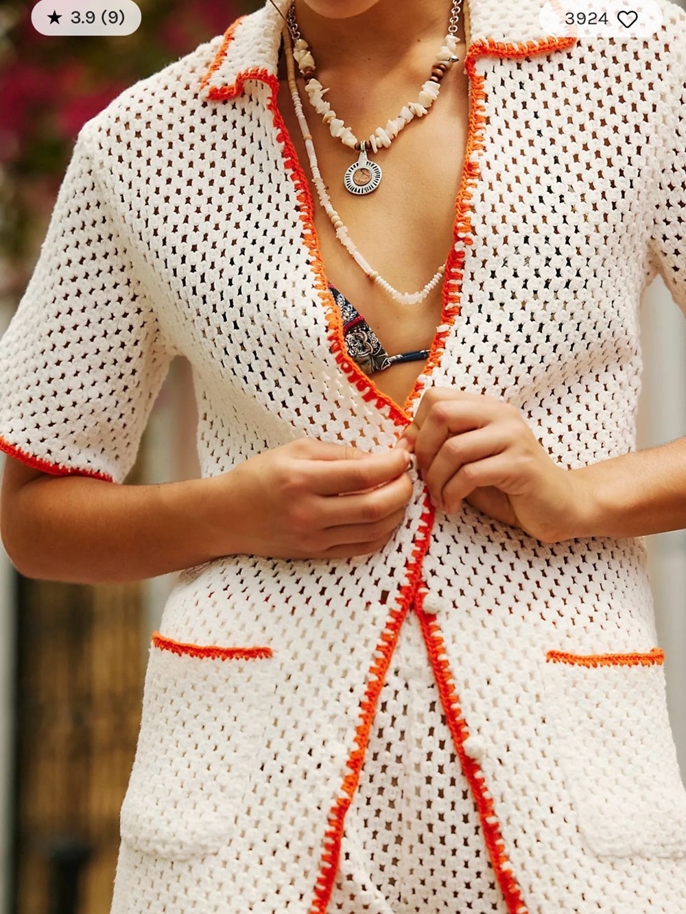 ⚡️FP Beach White Crochet Cover-Up with Orange Trim